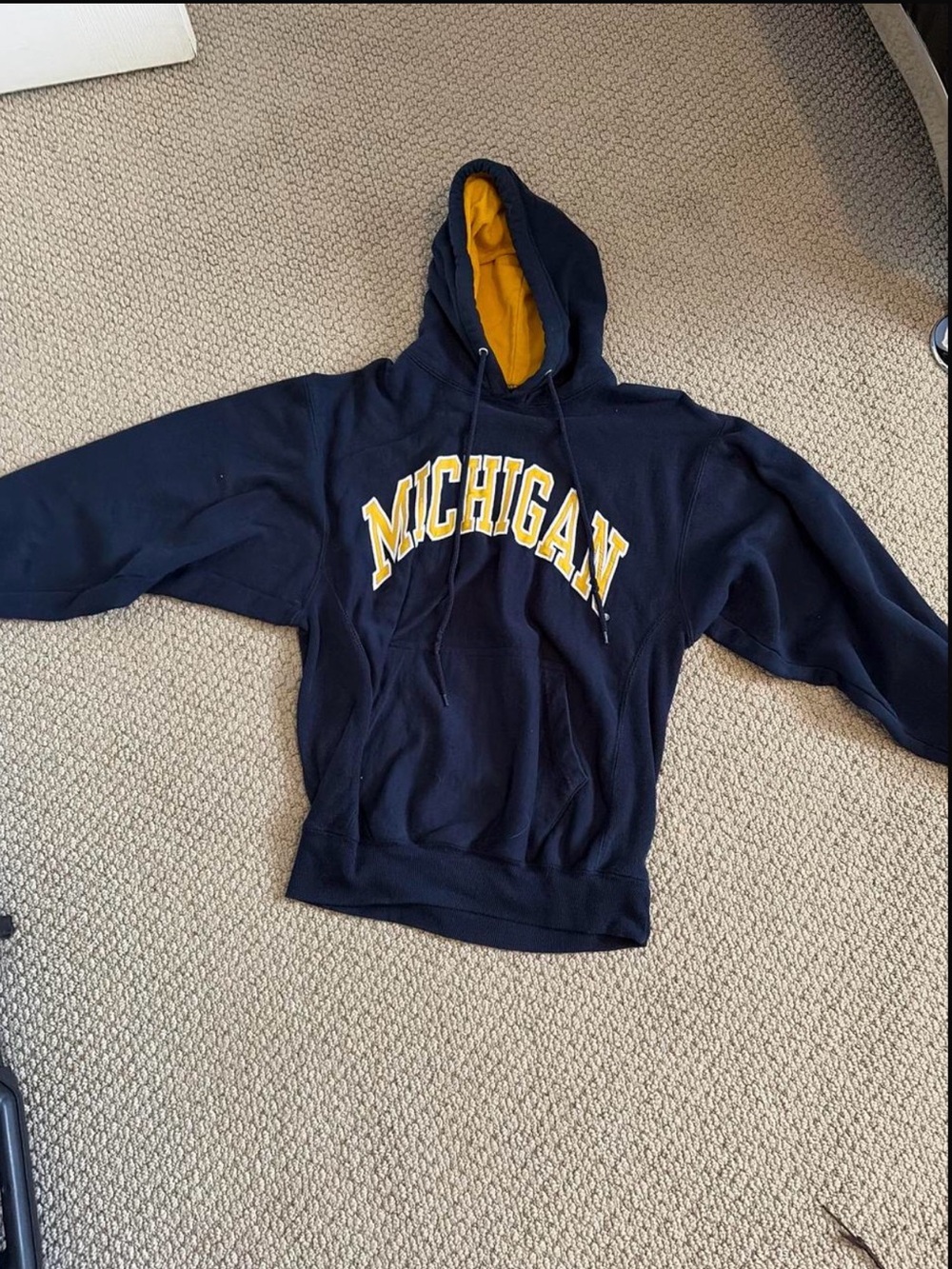 Steve & Barry's Navy Hoodie with Yellow Lining and Michigan Applique